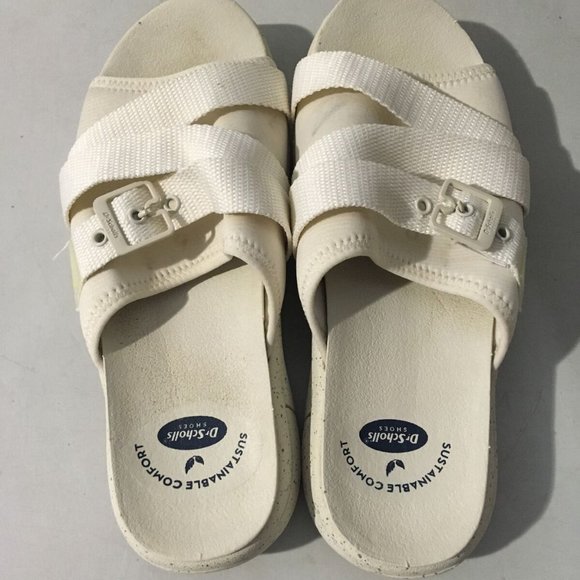 DR. SCHOLL'S ADELLE OPEN-TOE ADJUSTABLE SLIDE SANDALS WHITE 6M-NICE! - Picture 6 of 11